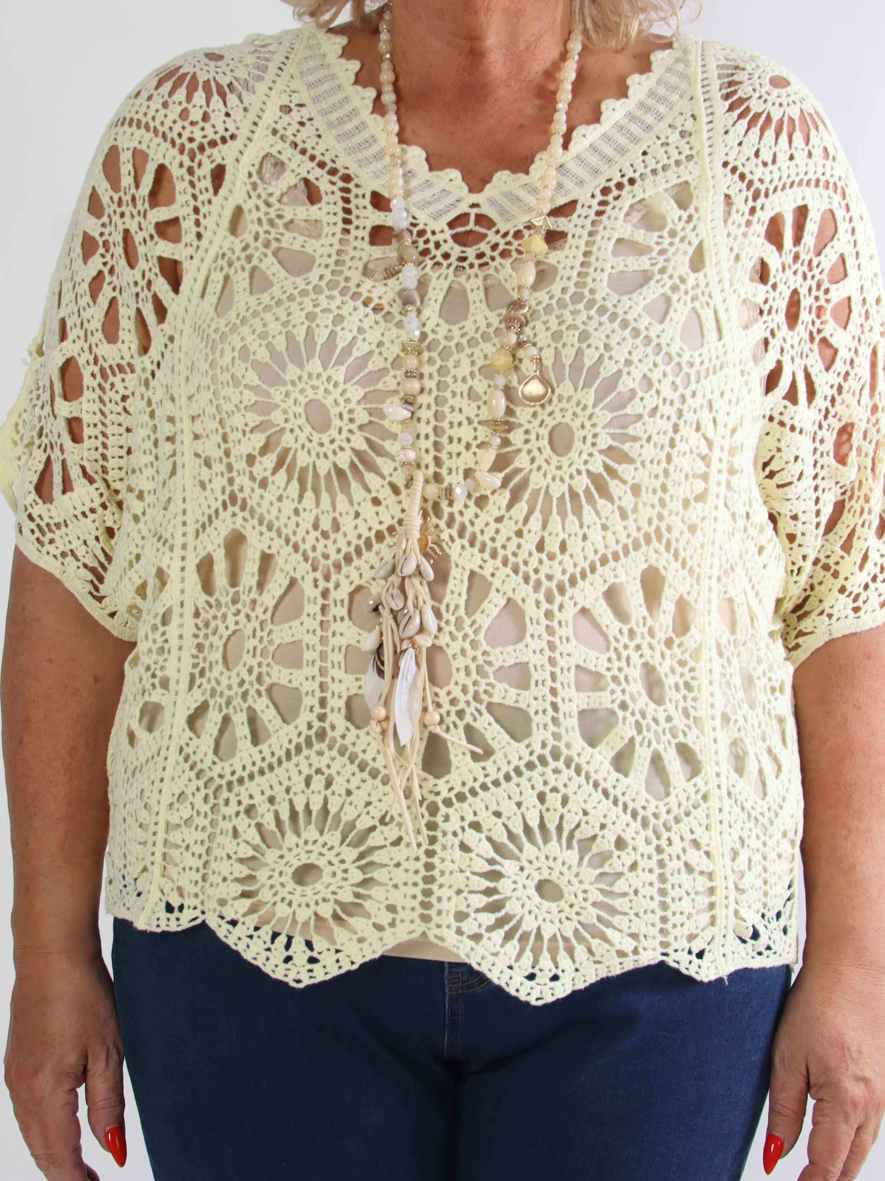 Laverna - Hæklet plus size tunika i bomuld med fint hulmønster